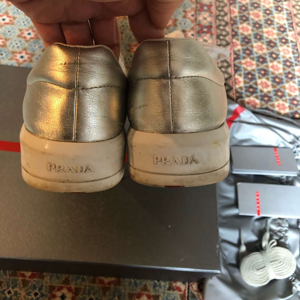 PRADA Metallic Leather Platform Sneakers 7.5 - Picture 11 of 12